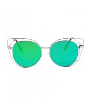 Color Mirror Flat Lens Wire Rim Large Cat Eye Sunglasses - Silver Green - CB12O8EWKI1 $9.64 Cat Eye