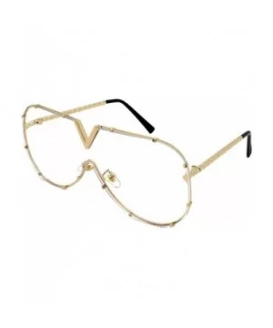 V Top Metal Aviator Fashion Sunglasses Tinted One Piece Flat Lens EC55695 - Gold Frame/Clear Lens - CD180MA3CRX $7.99 Aviator