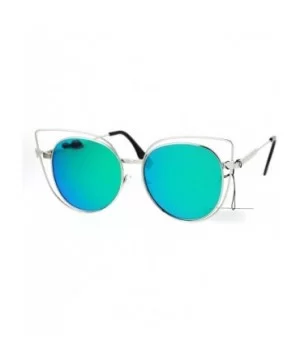 Color Mirror Flat Lens Wire Rim Large Cat Eye Sunglasses - Silver Green - CB12O8EWKI1 $9.64 Cat Eye