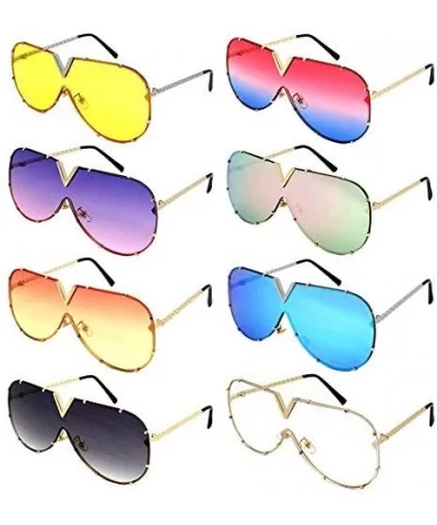 V Top Metal Aviator Fashion Sunglasses Tinted One Piece Flat Lens EC55695 - Gold Frame/Clear Lens - CD180MA3CRX $7.99 Aviator