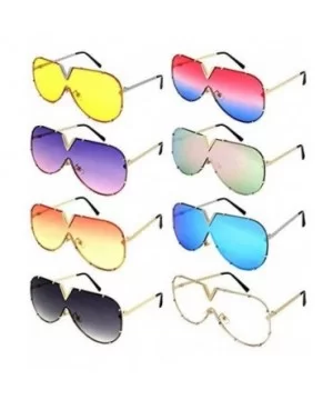 V Top Metal Aviator Fashion Sunglasses Tinted One Piece Flat Lens EC55695 - Gold Frame/Clear Lens - CD180MA3CRX $7.99 Aviator