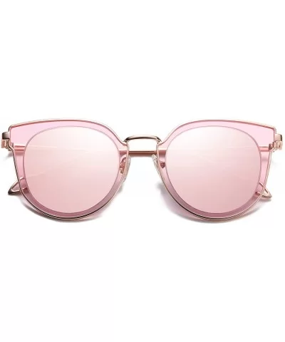 Fashion Round Polarized Sunglasses for Women UV400 Mirrored Lens SJ1057 - 0c2 Rose Gold Frame/Pink Mirrored Lens - CX18039SIW...