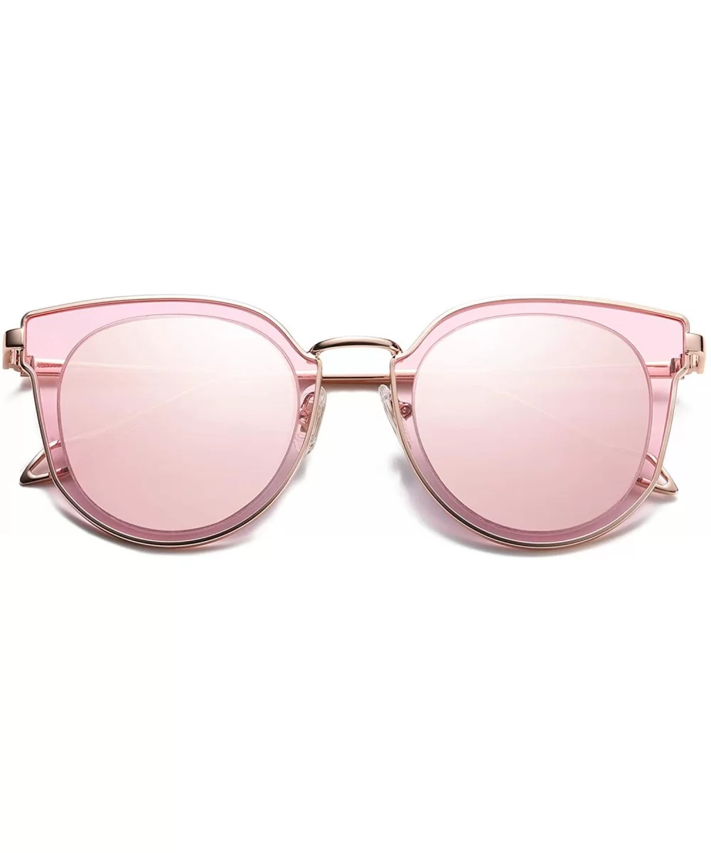 Fashion Round Polarized Sunglasses for Women UV400 Mirrored Lens SJ1057 - 0c2 Rose Gold Frame/Pink Mirrored Lens - CX18039SIW...