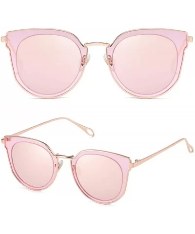 Fashion Round Polarized Sunglasses for Women UV400 Mirrored Lens SJ1057 - 0c2 Rose Gold Frame/Pink Mirrored Lens - CX18039SIW...