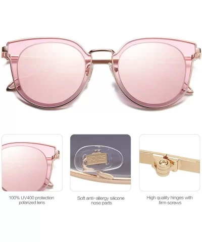 Fashion Round Polarized Sunglasses for Women UV400 Mirrored Lens SJ1057 - 0c2 Rose Gold Frame/Pink Mirrored Lens - CX18039SIW...