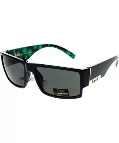 Mens Locs Sunglasses Rectangular Gangster Frame Marijuana Print - Black Green - CN1898R8ADY $9.29 Rectangular