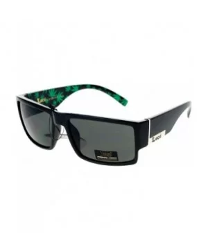 Mens Locs Sunglasses Rectangular Gangster Frame Marijuana Print - Black Green - CN1898R8ADY $9.29 Rectangular