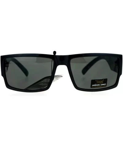 Mens Locs Sunglasses Rectangular Gangster Frame Marijuana Print - Black Green - CN1898R8ADY $9.29 Rectangular