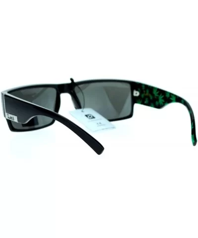 Mens Locs Sunglasses Rectangular Gangster Frame Marijuana Print - Black Green - CN1898R8ADY $9.29 Rectangular