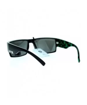 Mens Locs Sunglasses Rectangular Gangster Frame Marijuana Print - Black Green - CN1898R8ADY $9.29 Rectangular