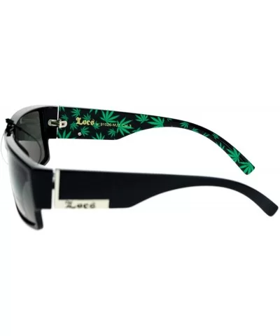 Mens Locs Sunglasses Rectangular Gangster Frame Marijuana Print - Black Green - CN1898R8ADY $9.29 Rectangular