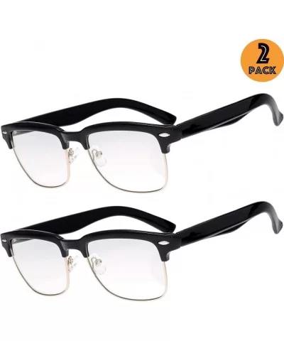 Semi Rimless Sunglasses Women Men Retro Brand Sun Glasses - Gift Box Package - C22-2 Pairs of Shiny Black- Clear - CZ18XEU3D4...