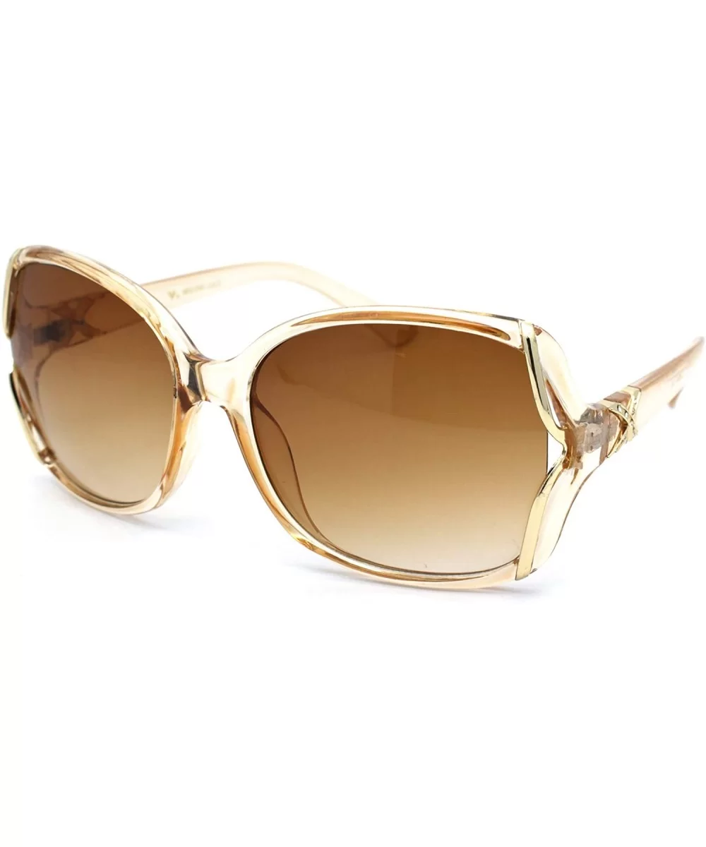 Womens Rhinestone Butterfly Designer Fashion Plastic Sunglasses - Beige Brown - CB18WMQ9X0Z $9.70 Oversized