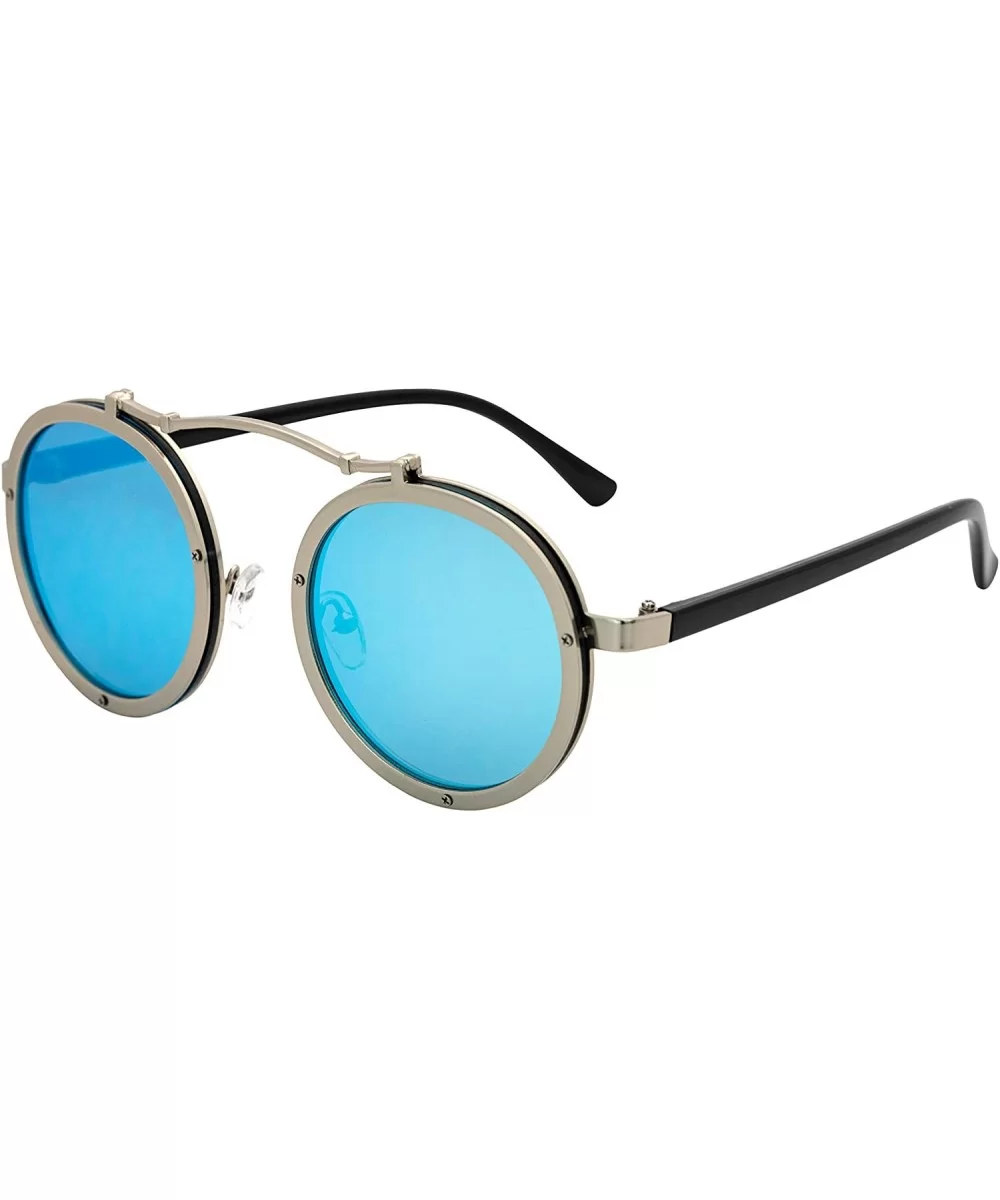 Vintage Round Steampunk Sunglasses Metal Frame For Men or Women 1762 - Silver-blue - C1186X02ON3 $8.72 Round