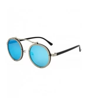 Vintage Round Steampunk Sunglasses Metal Frame For Men or Women 1762 - Silver-blue - C1186X02ON3 $8.72 Round