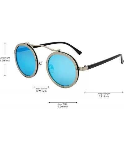 Vintage Round Steampunk Sunglasses Metal Frame For Men or Women 1762 - Silver-blue - C1186X02ON3 $8.72 Round