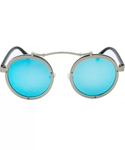 Vintage Round Steampunk Sunglasses Metal Frame For Men or Women 1762 - Silver-blue - C1186X02ON3 $8.72 Round