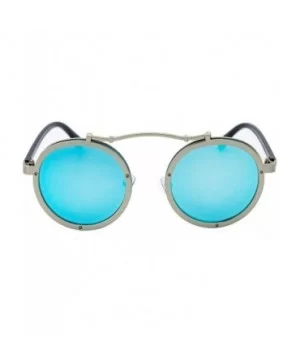 Vintage Round Steampunk Sunglasses Metal Frame For Men or Women 1762 - Silver-blue - C1186X02ON3 $8.72 Round