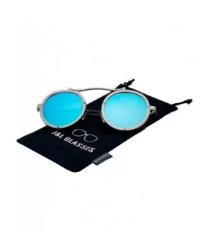 Vintage Round Steampunk Sunglasses Metal Frame For Men or Women 1762 - Silver-blue - C1186X02ON3 $8.72 Round