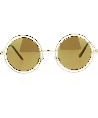 Unisex Double Frame Hippie Round Circle Lens Pimp Sunglasses - Gold Brown - CO12L9XN2I5 $8.46 Round