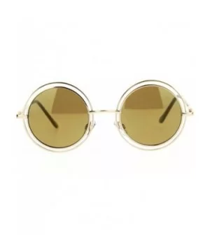 Unisex Double Frame Hippie Round Circle Lens Pimp Sunglasses - Gold Brown - CO12L9XN2I5 $8.46 Round