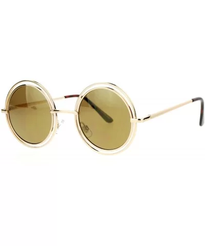 Unisex Double Frame Hippie Round Circle Lens Pimp Sunglasses - Gold Brown - CO12L9XN2I5 $8.46 Round