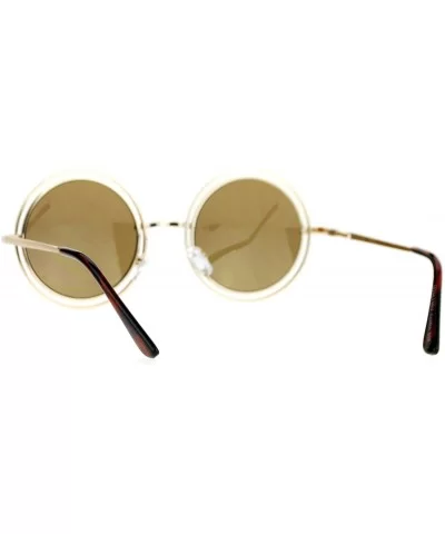 Unisex Double Frame Hippie Round Circle Lens Pimp Sunglasses - Gold Brown - CO12L9XN2I5 $8.46 Round