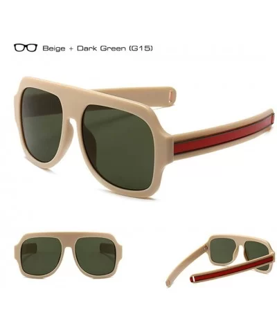 Retro Oversized Square Sunglasses for Women with Flat Lens - Dark Green - CR18TWOEDX8 $14.49 Oversized