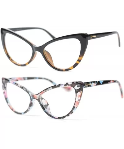 Womens Oversized Fashion Cat Eye Eyeglasses Frame Large Reading Glasses - 2 Pairs / Leopard and Floral - CN12O7HOIW5 $16.78 O...