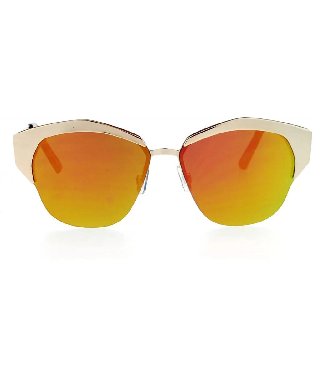 Retro Chic Sunglasses Womens Fashion Half Rim Flat Frame Flat Lens - Gold (Orange Mirror) - CQ188QLMNI7 $8.16 Butterfly