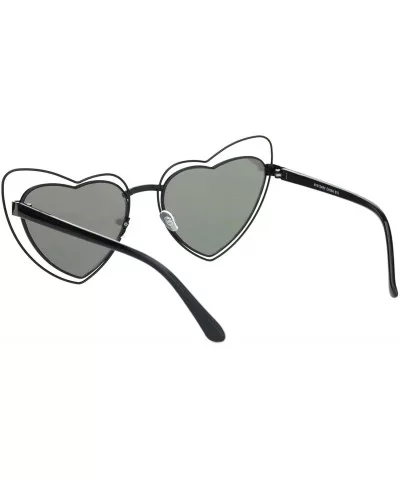 Womens Double Metal Wire Rim Heart Shape Cat Eye Sunglasses - Black Pink Mirror - CO18OWZMYN8 $11.16 Cat Eye