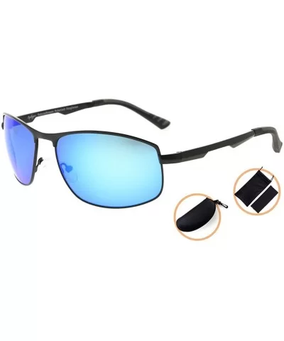 Metal Frame Spring Hinges Polycarbonate Lens Polarized Sunglasses Men Women - Black/Blue Mirror - CN186L8C853 $29.70 Rectangular