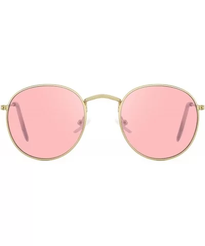 Retro Round Sunglasses for Women Hippie Small Face Metal Frame UV 400 Protection - Pink - CU18UAN37X4 $8.32 Round