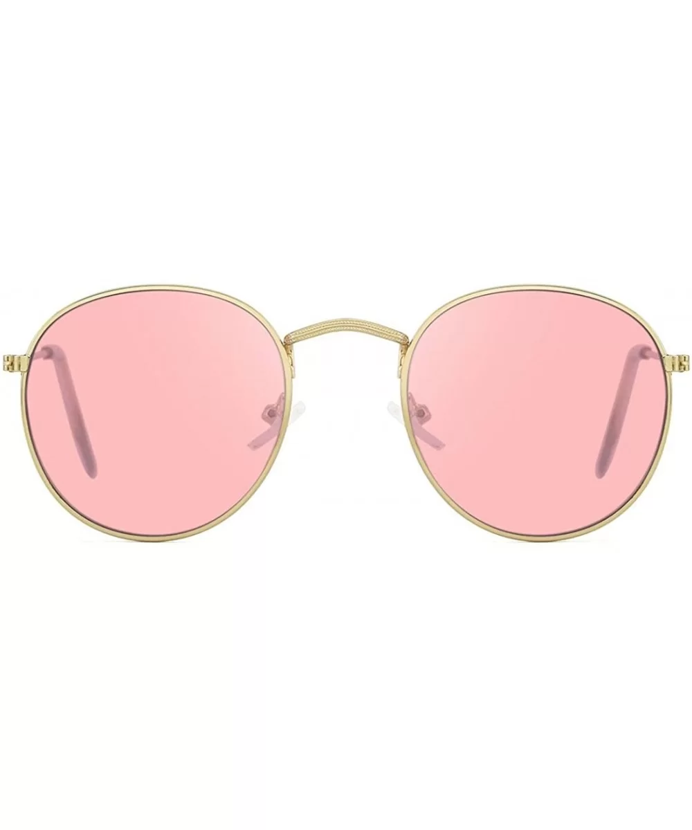 Retro Round Sunglasses for Women Hippie Small Face Metal Frame UV 400 Protection - Pink - CU18UAN37X4 $8.32 Round