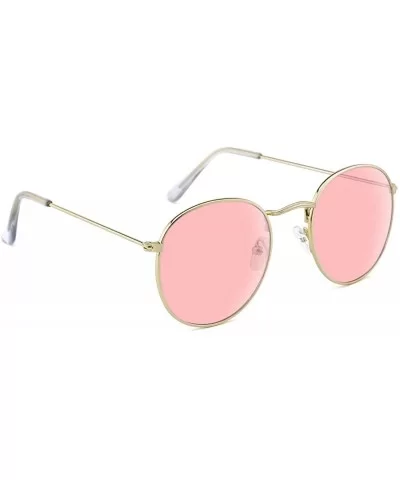 Retro Round Sunglasses for Women Hippie Small Face Metal Frame UV 400 Protection - Pink - CU18UAN37X4 $8.32 Round