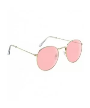 Retro Round Sunglasses for Women Hippie Small Face Metal Frame UV 400 Protection - Pink - CU18UAN37X4 $8.32 Round