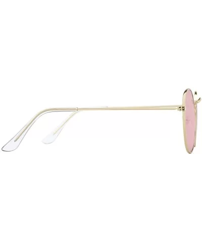 Retro Round Sunglasses for Women Hippie Small Face Metal Frame UV 400 Protection - Pink - CU18UAN37X4 $8.32 Round