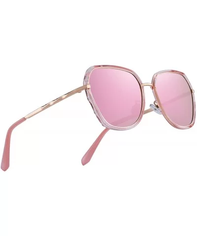 Women Cat Eye Polarized Sunglasses Womens Polarized Mirror with Case - Pink Mirror - C618S2YGCA4 $22.76 Oversized