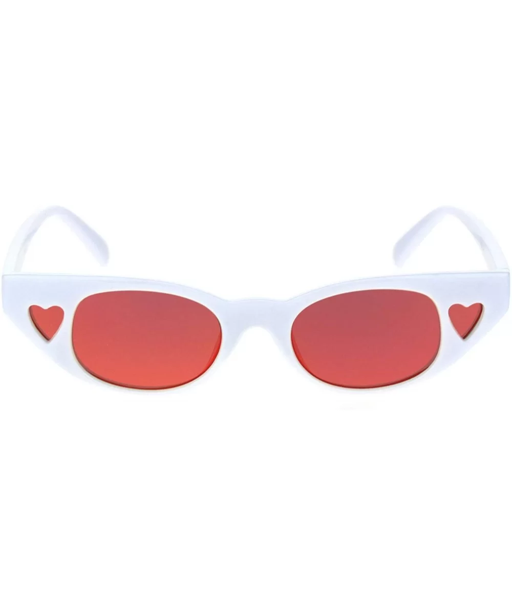 Womens Narrow Cat Eye Heart Shape Side Lens Plastic Sunglasses - White Red Mirror - CP18S6DEDAA $6.26 Rectangular