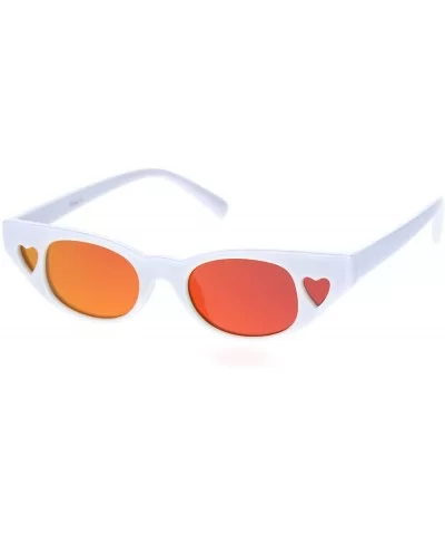 Womens Narrow Cat Eye Heart Shape Side Lens Plastic Sunglasses - White Red Mirror - CP18S6DEDAA $6.26 Rectangular