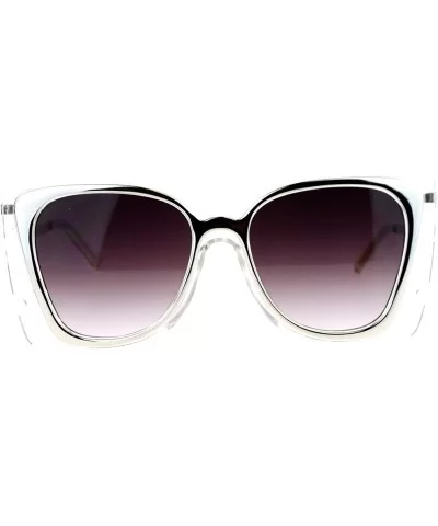 Double Frame Rectangular Oversize Cat Eye Sunglasses - Clear Silver - CM12KRWRYH9 $7.40 Cat Eye