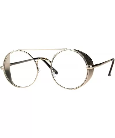 Steampunk Side Cover Clear Lens Glasses Round Metal Flat Top Bridge UV 400 - Gold - CG18C0HM3TC $9.93 Round