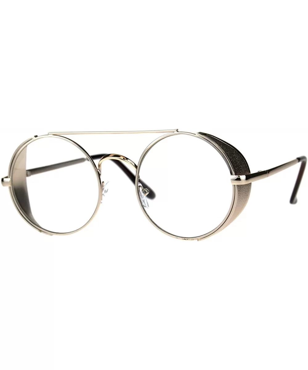 Steampunk Side Cover Clear Lens Glasses Round Metal Flat Top Bridge UV 400 - Gold - CG18C0HM3TC $9.93 Round