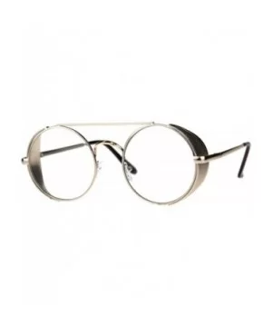 Steampunk Side Cover Clear Lens Glasses Round Metal Flat Top Bridge UV 400 - Gold - CG18C0HM3TC $9.93 Round