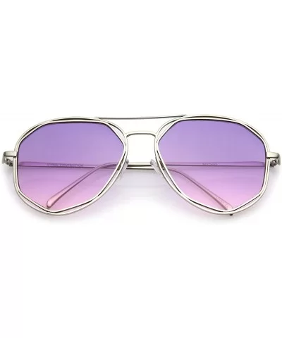 Oversize Open Metal Slim Temples Gradient Flat Lens Aviator Sunglasses 60mm - Silver / Purple-pink - CC17XWM4KXG $6.72 Aviator