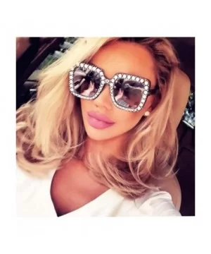 Shining Diamond Sunglasses Women Brand Design Flash Square Shades Female Mirror Sun Glasses - 1 - CD18X5LXG9C $13.10 Square