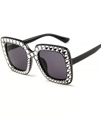 Shining Diamond Sunglasses Women Brand Design Flash Square Shades Female Mirror Sun Glasses - 1 - CD18X5LXG9C $13.10 Square