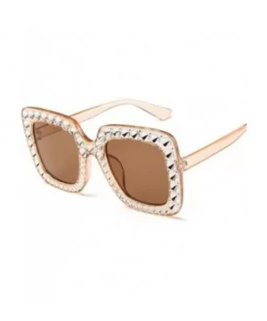 Shining Diamond Sunglasses Women Brand Design Flash Square Shades Female Mirror Sun Glasses - 1 - CD18X5LXG9C $13.10 Square