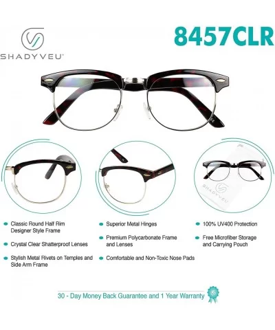 Classic Semi Rimless Non Prescription Clear Lens 80's Style Round Half Frame Horned Rim UV400 Eye Sun Glasses - CL18WTUK483 $...