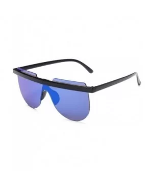 Oversized Half Frame Sunglasses for Women Rimless Eyeglasses Round Sun Glasses Driving Goggles - Blue Mirror - CR1906E2A99 $7...